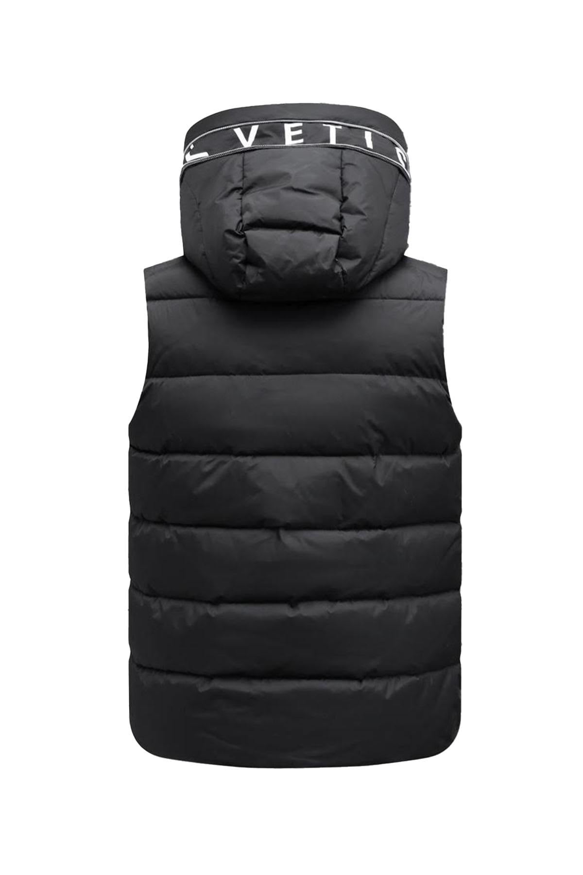 Black sleeveless down jacket with hood - Image n°3