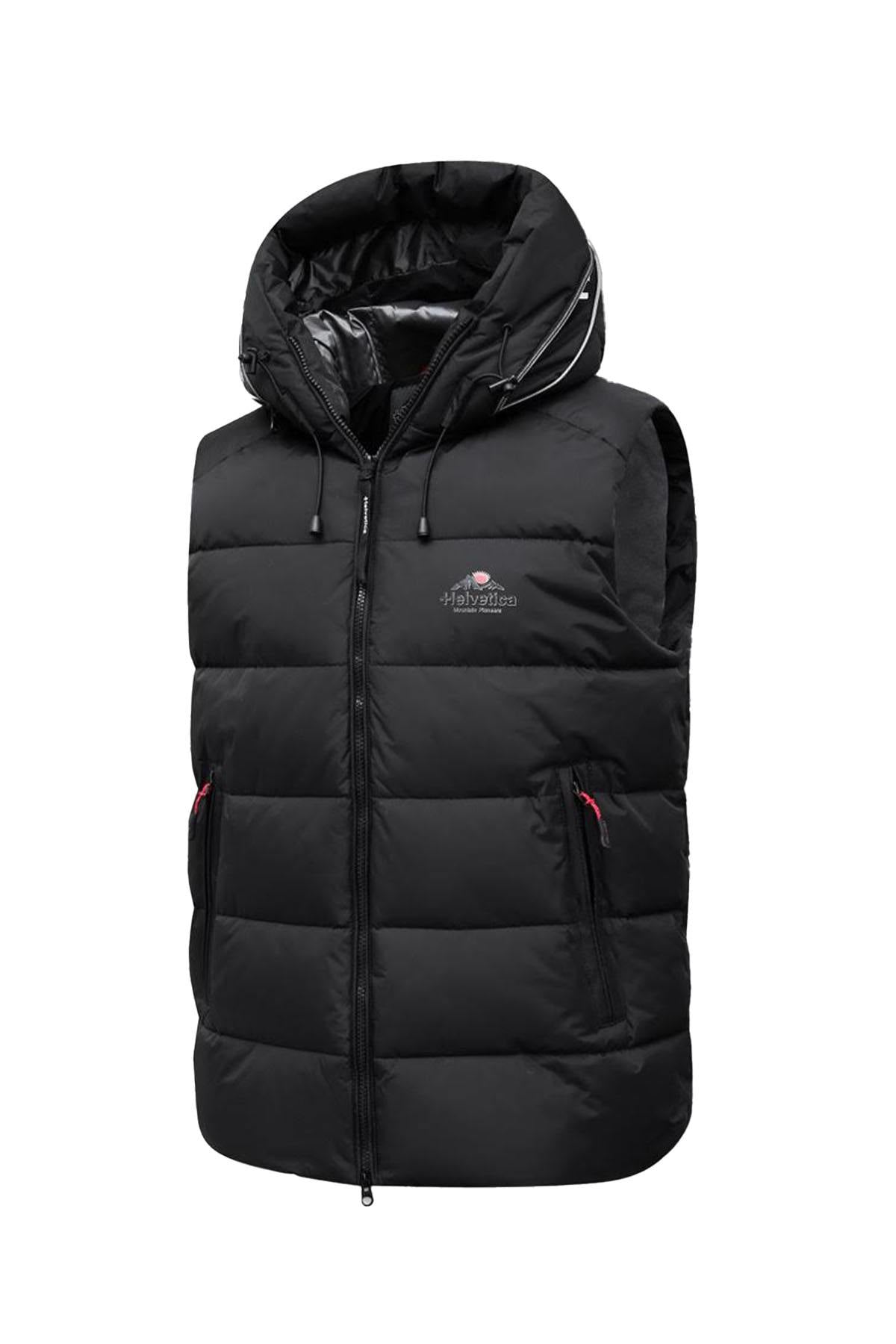 Black sleeveless down jacket with hood - Image n°9