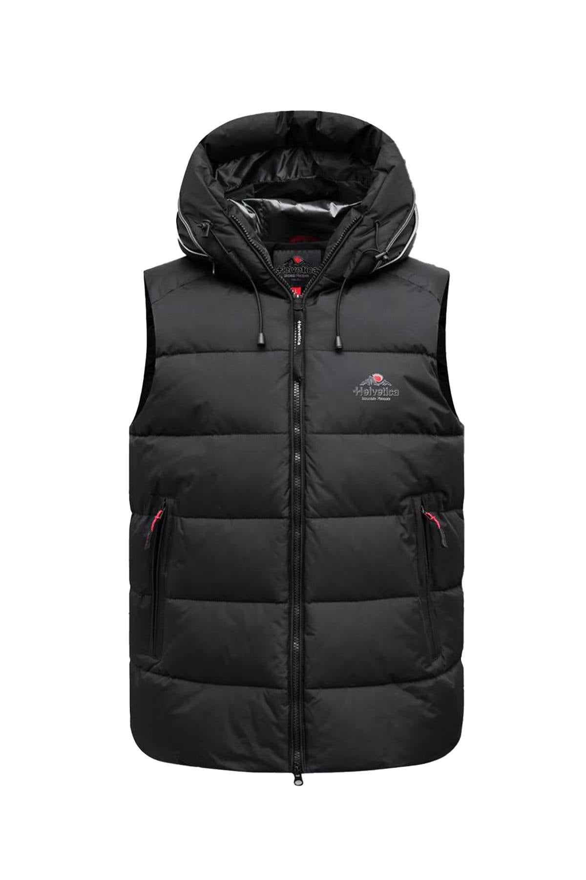 Black sleeveless down jacket with hood - Image n°1