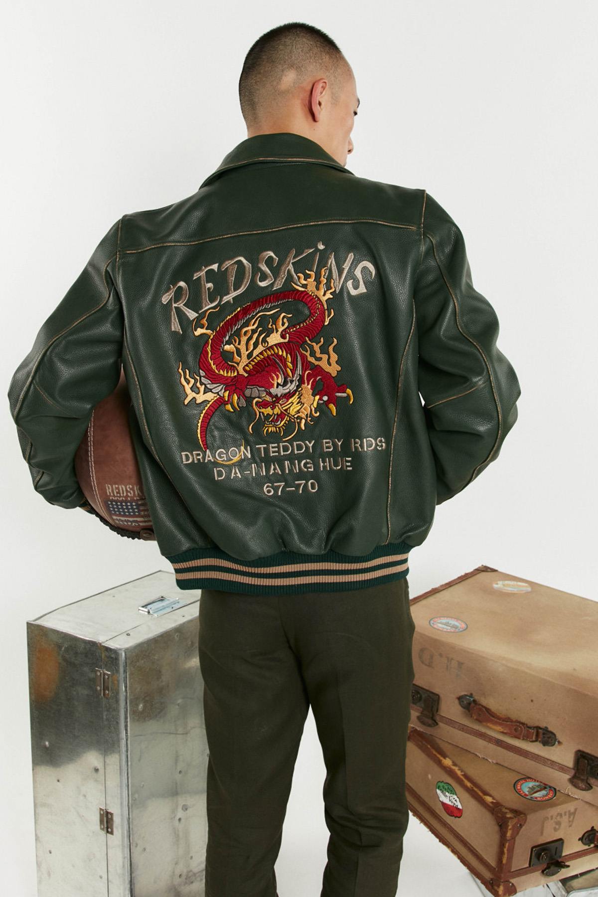 Forest green cowhide teddy with dragon embroidery and oversized fit. - Image n°4
