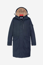 Long navy blue hooded parka - Image n°6