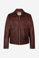 Men's burgundy shirt collar leather jacket - Image n°6