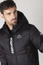 Long hooded down jacket in black nylon - Image n°5