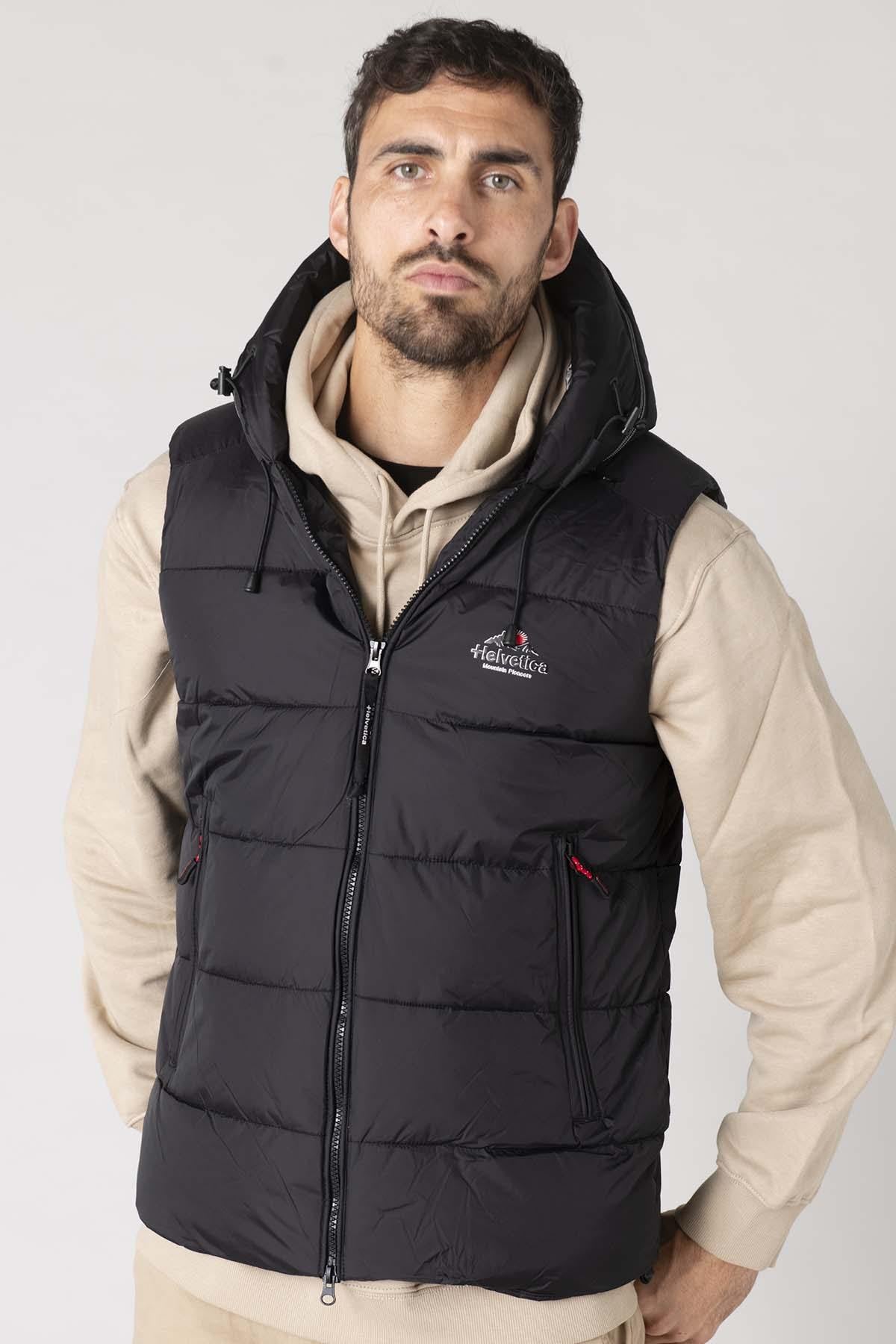Black sleeveless down jacket with hood - Image n°2