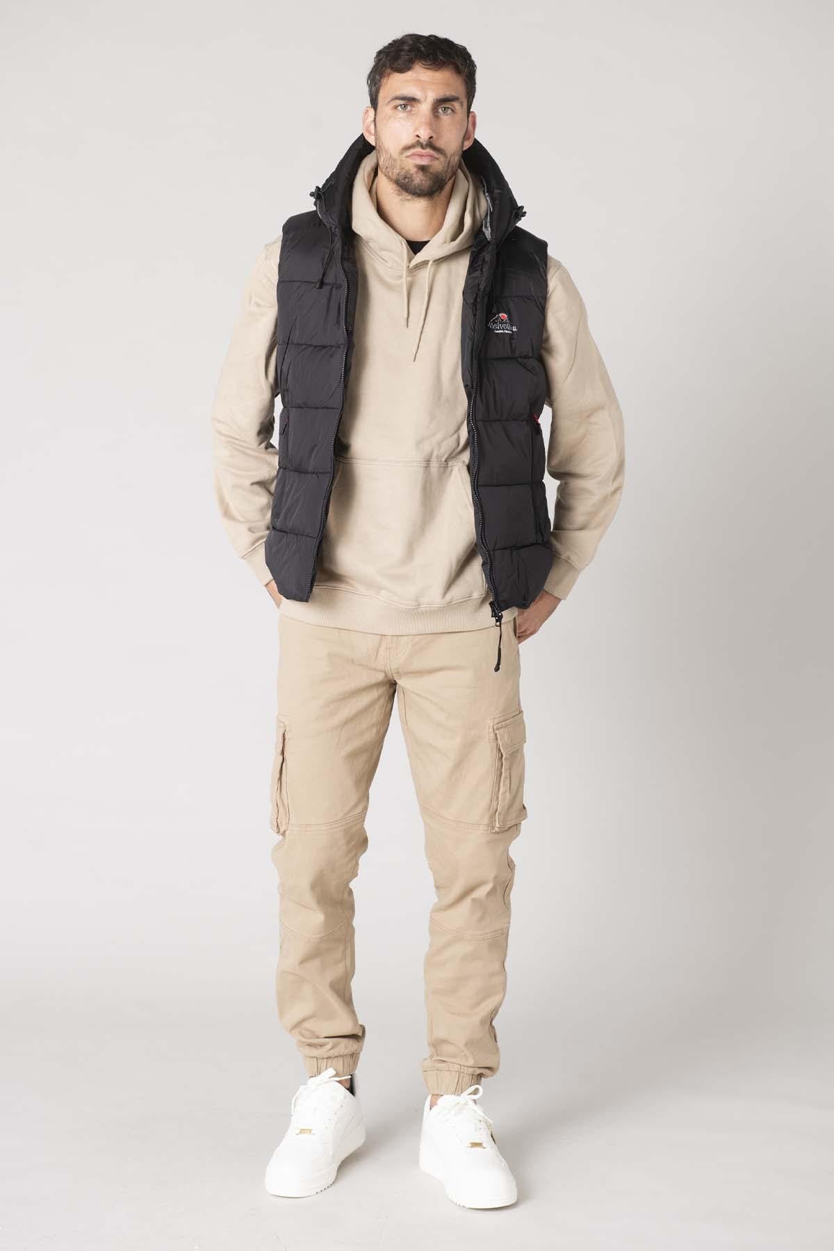Black sleeveless down jacket with hood - Image n°4