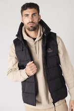 Black sleeveless down jacket with hood - Image n°7