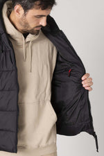 Black sleeveless down jacket with hood - Image n°6