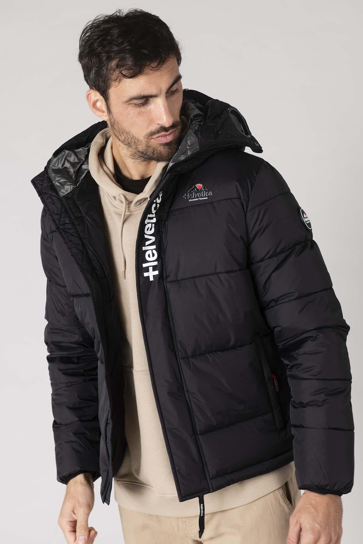 Black nylon down jacket with hooded mask - Image n°5