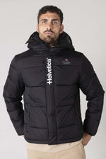 Black nylon down jacket with hooded mask - Image n°1