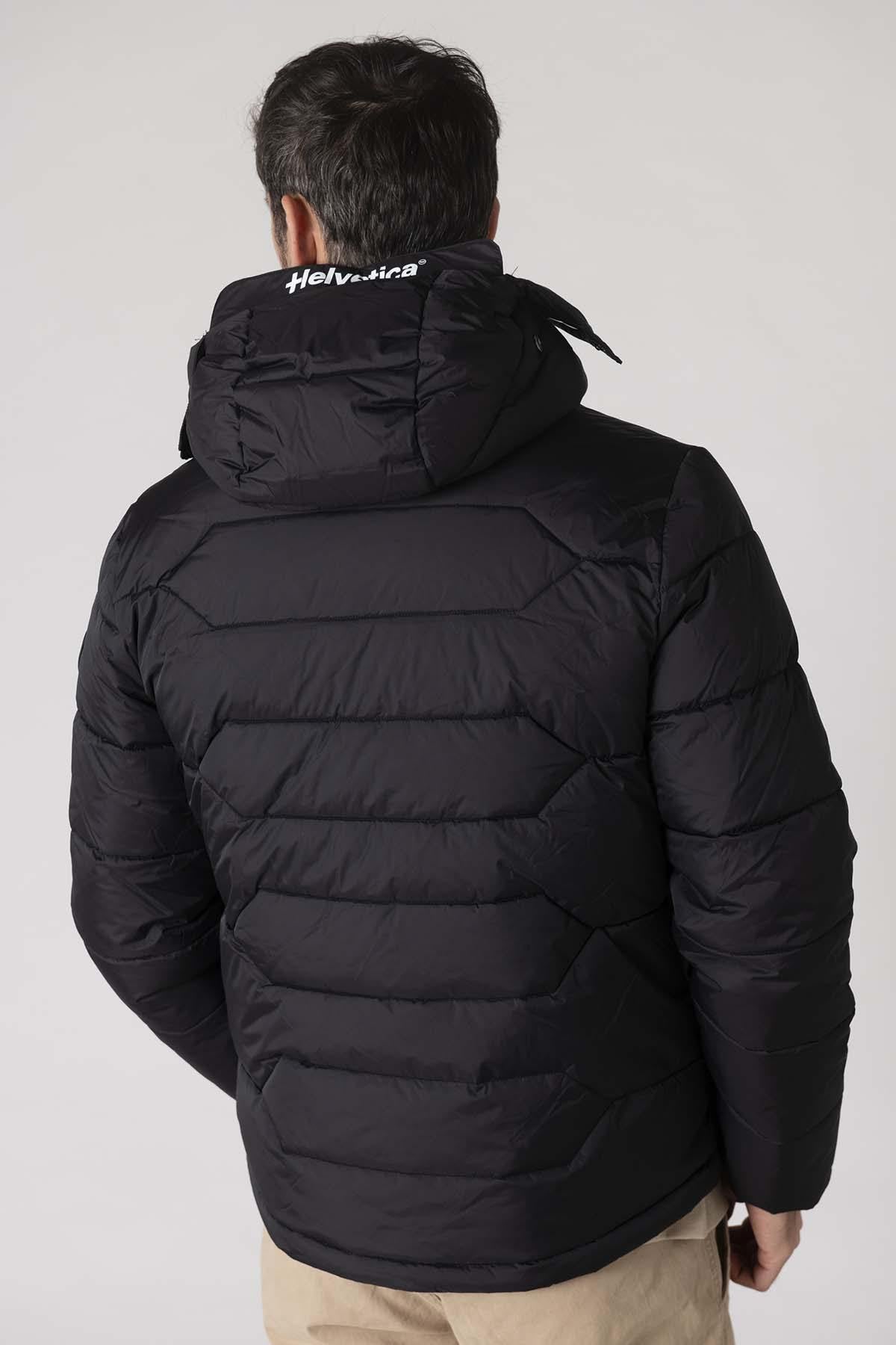 Black nylon down jacket with hooded mask - Image n°3