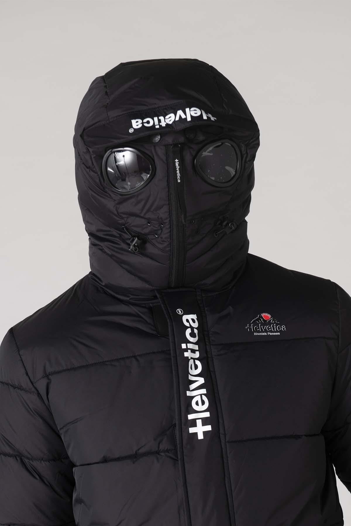 Black nylon down jacket with hooded mask - Image n°2