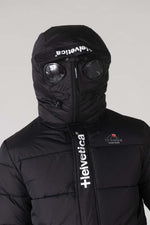 Black nylon down jacket with hooded mask - Image n°2