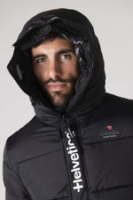 Black nylon down jacket with hooded mask - Image n°6