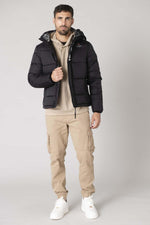 Black nylon down jacket with hooded mask - Image n°4