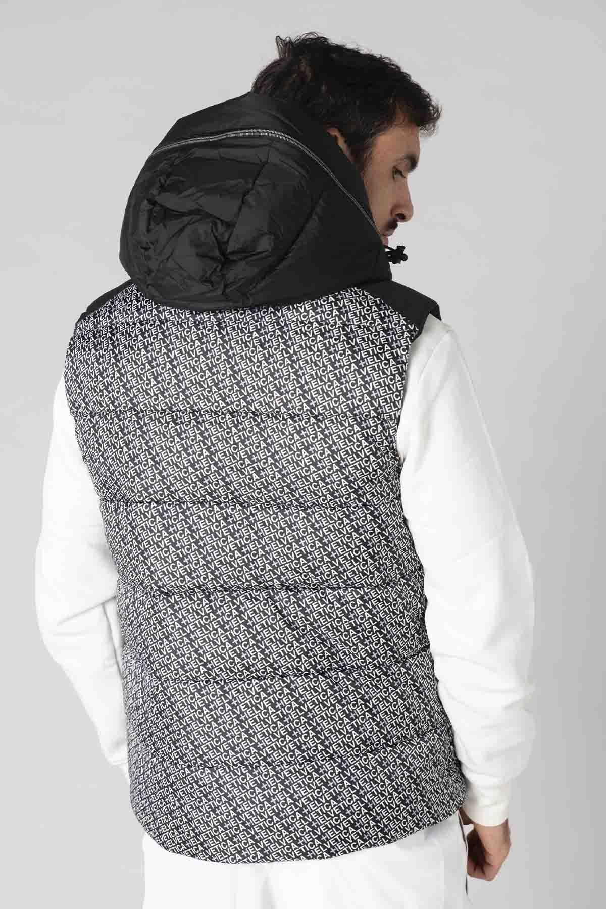 Sleeveless hooded down jacket with print pattern - Image n°5