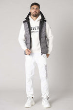 Sleeveless hooded down jacket with print pattern - Image n°4