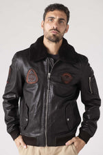 Dark brown sheepskin aviator jacket by Redskins, slim fit. - Image n°8