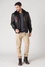 Dark brown sheepskin aviator jacket by Redskins, slim fit. - Image n°4