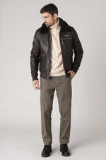 Dark brown sheepskin aviator jacket with RAF insignias and fur collar. - Image n°5