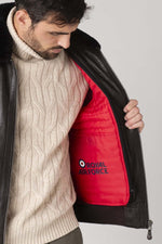 Dark brown sheepskin aviator jacket with RAF insignias and fur collar. - Image n°6