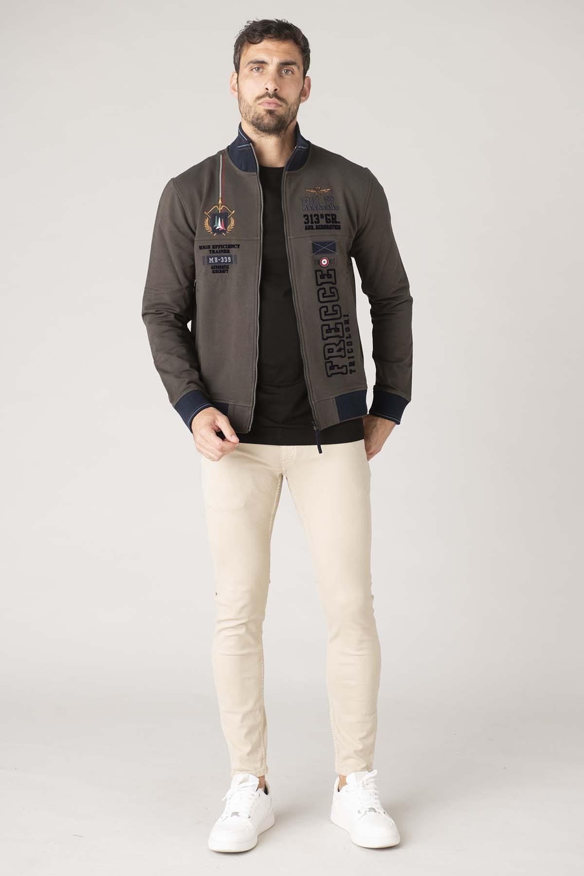 Brown cotton jacket with military aviation embroidery - Image n°5