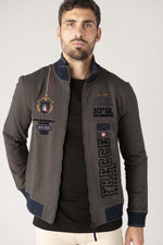 Brown cotton jacket with military aviation embroidery - Image n°1