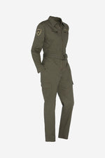 Khaki cotton military jumpsuit for women - Image n°7