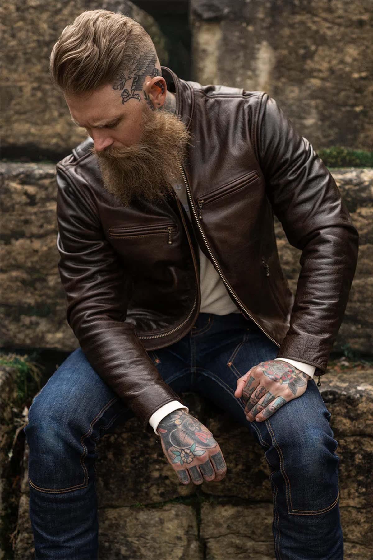 DAYTONA RUST: rust-hued buffalo leather, slim cut, lined for bikers. - Image n°4