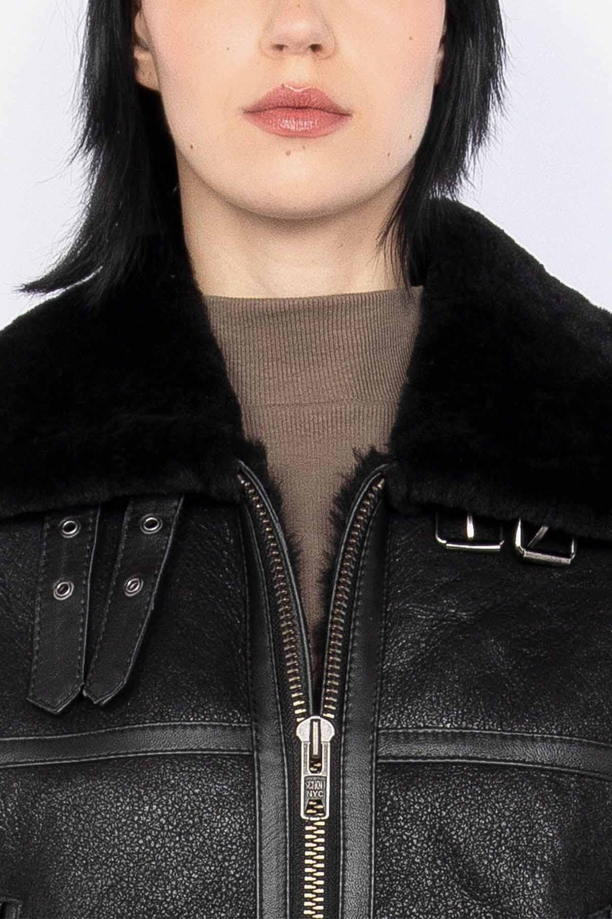 Complete black bomber jacket for women - Image n°3