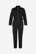 Black cotton military jumpsuit for women - Image n°1