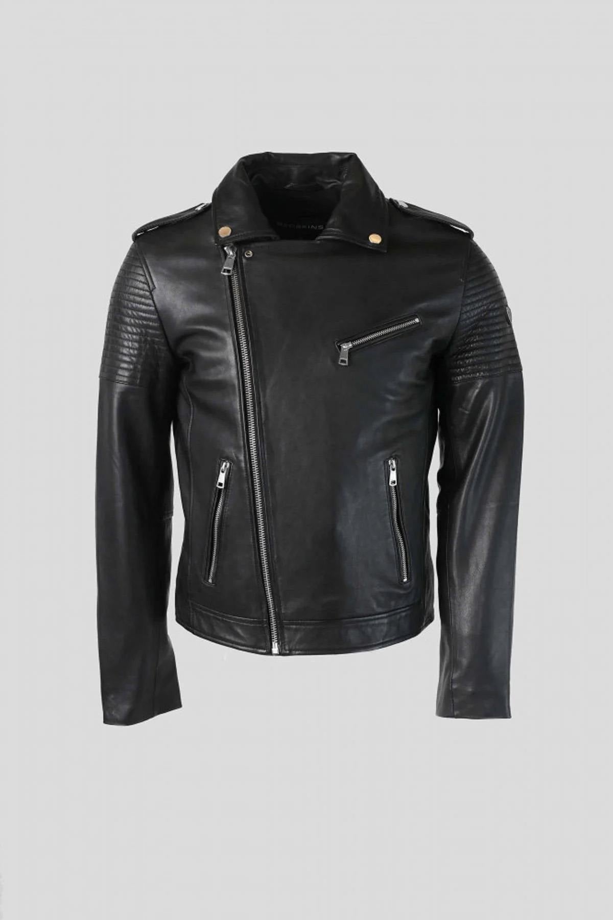 Black lambskin biker jacket by Redskins, slim-fit with a rock edge. - Image n°9