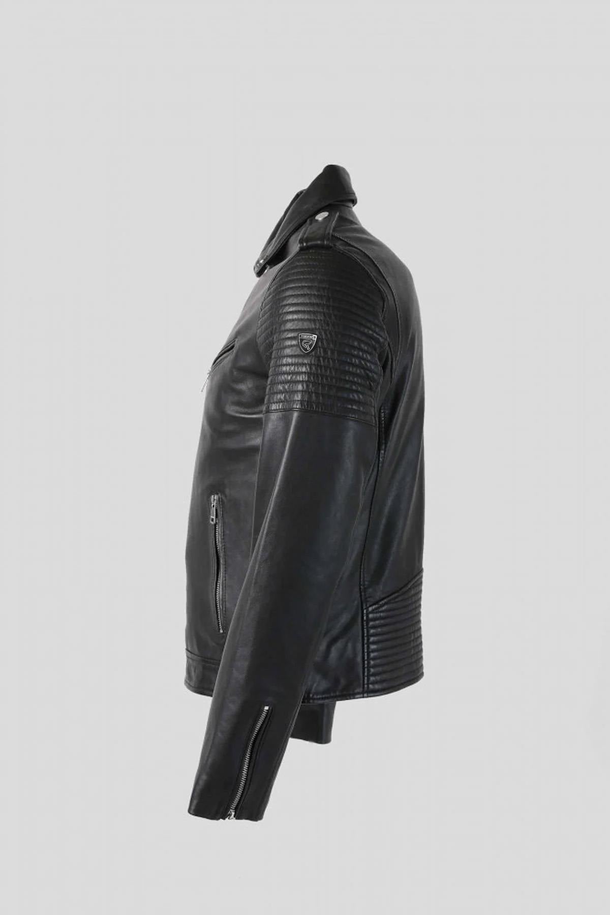Men's black quilted leather Biker Jacket - Image n°11