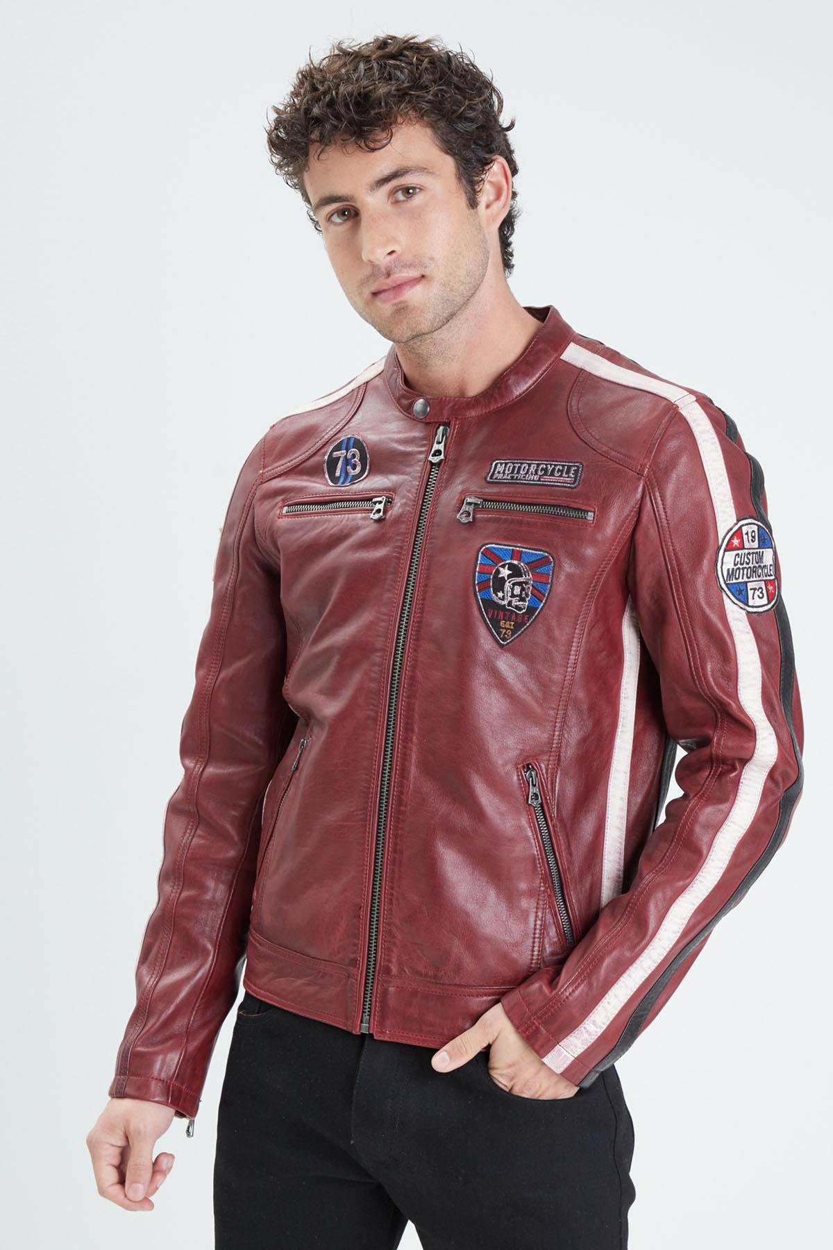 Bold red sheep leather jacket, slim-fit. Soft, durable, and sharp. - Image n°3