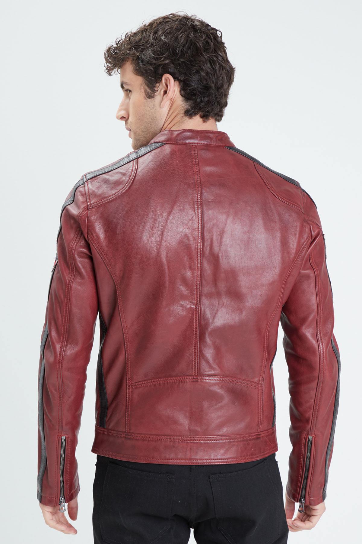 Bold red sheep leather jacket, slim-fit. Soft, durable, and sharp. - Image n°4