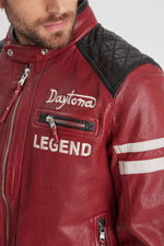 Vibrant red lambskin jacket with detachable hood and slim fit. - Image n°2