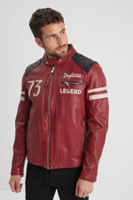 Vibrant red lambskin jacket with detachable hood and slim fit. - Image n°1