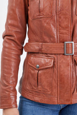 Cognac lambskin jacket, mid-length and slim-fit for all-season style. - Image n°2