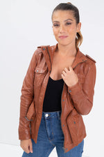 Cognac lambskin jacket, mid-length and slim-fit for all-season style. - Image n°4
