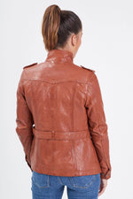 Cognac lambskin jacket, mid-length and slim-fit for all-season style. - Image n°5