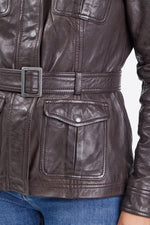 Mid-length lambskin jacket in reddish-brown, slim-fit for all seasons. - Image n°4