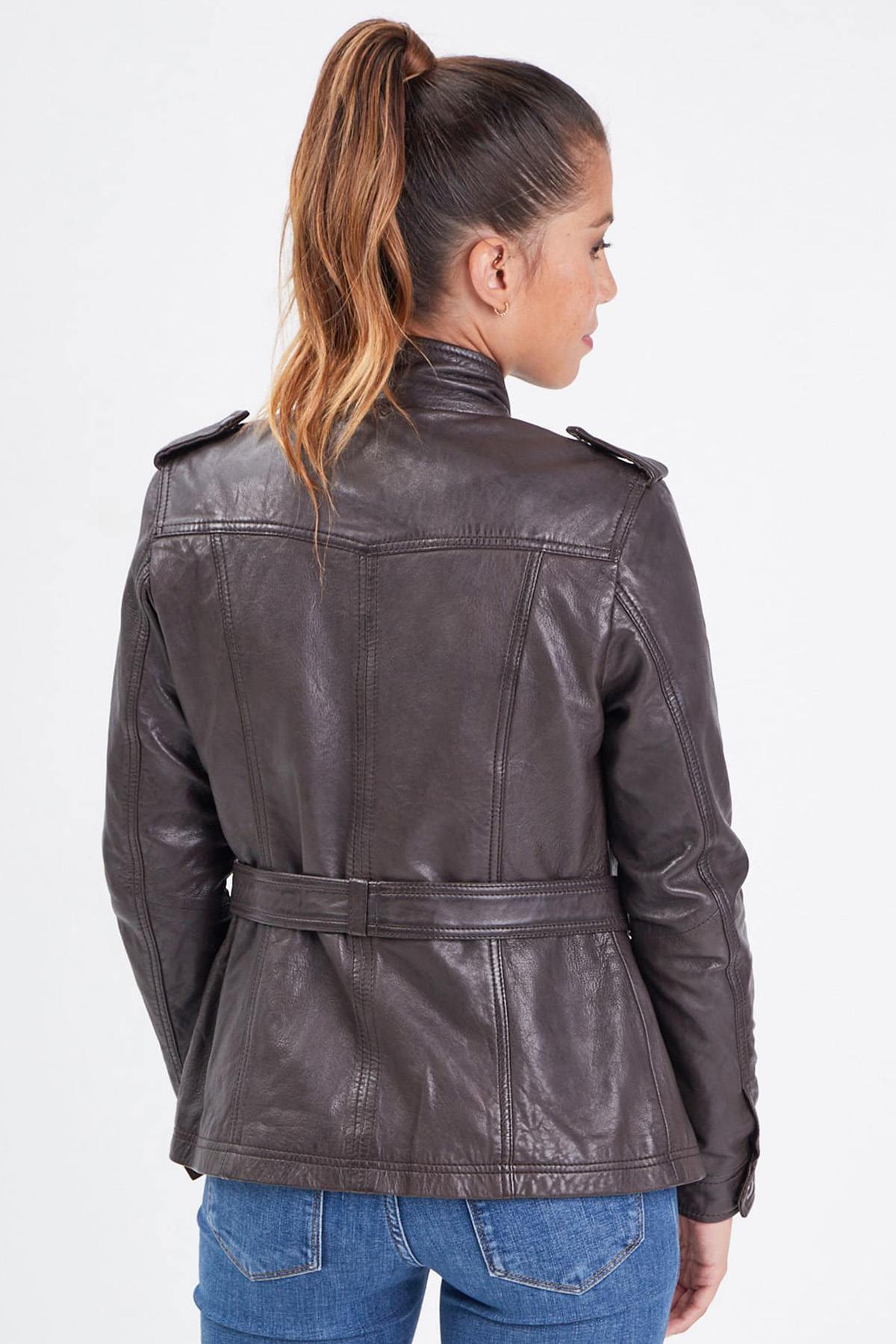Mid-length lambskin jacket in reddish-brown, slim-fit for all seasons. - Image n°3