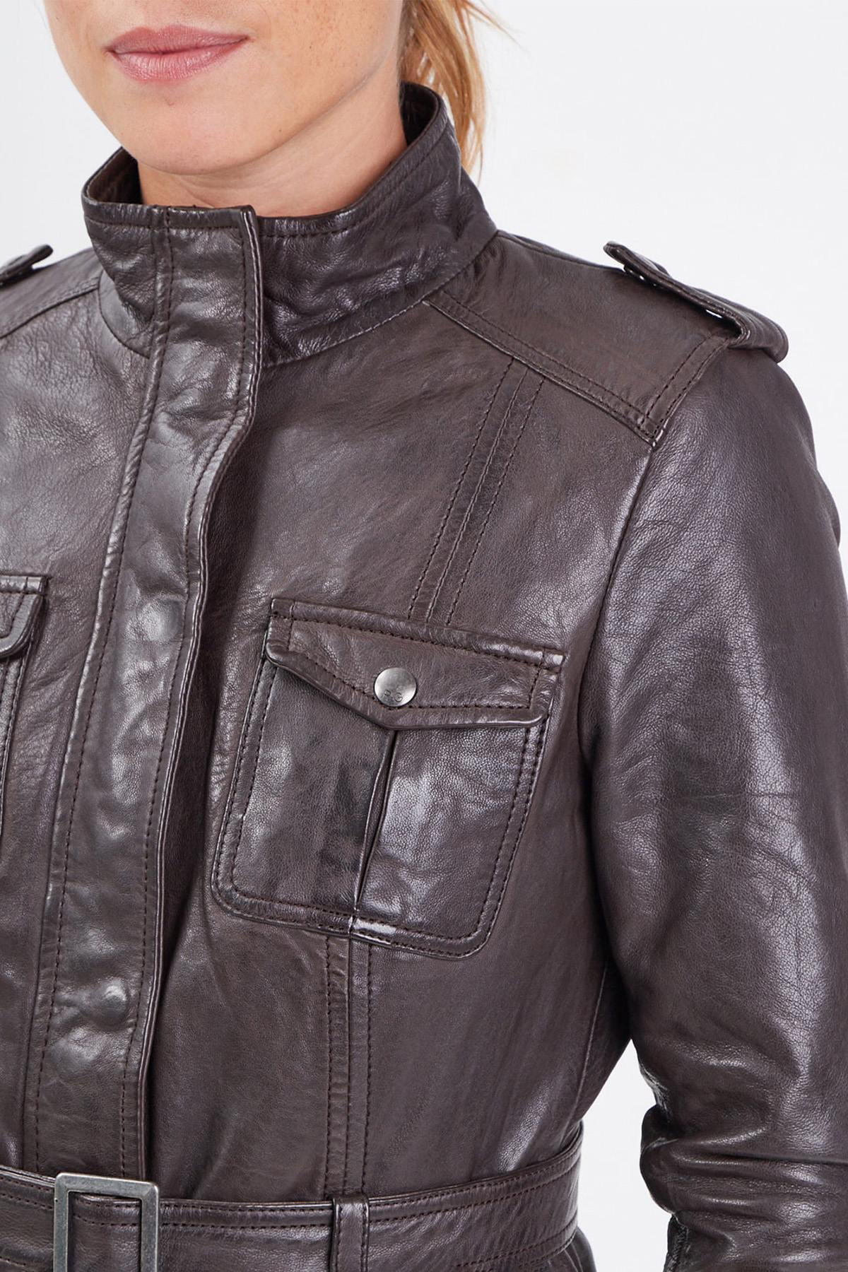Mid-length lambskin jacket in reddish-brown, slim-fit for all seasons. - Image n°5