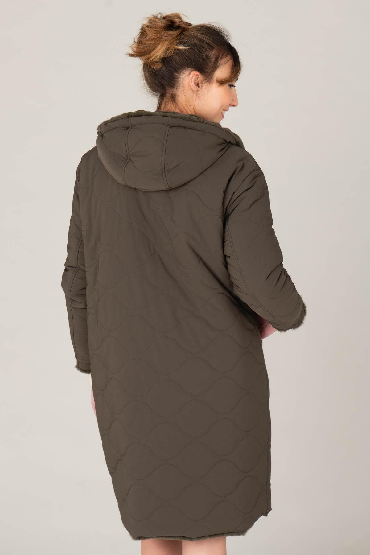 Women's kaki jacket in two materials, ideal for autumn and winter. - Image n°9