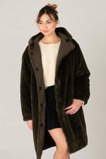 Women's kaki jacket in two materials, ideal for autumn and winter. - Image n°1