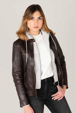 Reddish-brown sheepskin jacket with removable hood and zipped cuffs. - Image n°5