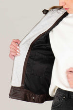 Reddish-brown sheepskin jacket with removable hood and zipped cuffs. - Image n°6