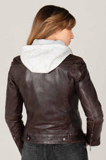 Reddish-brown sheepskin jacket with removable hood and zipped cuffs. - Image n°2