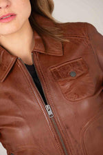 Port-colored leather jacket with shirt collar - Image n°4