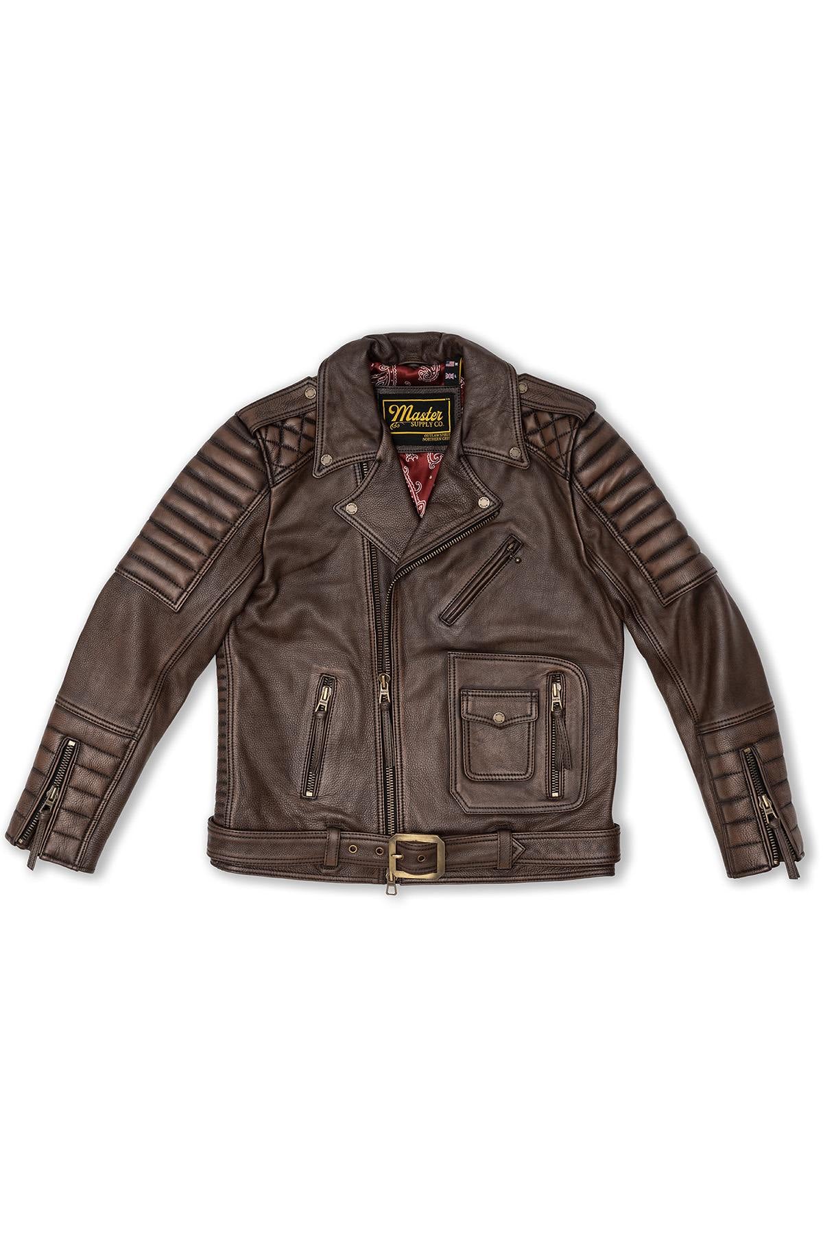 carefully stitched biker jacket in waxed cowhide. Rugged, weathered finish. - Image n°7