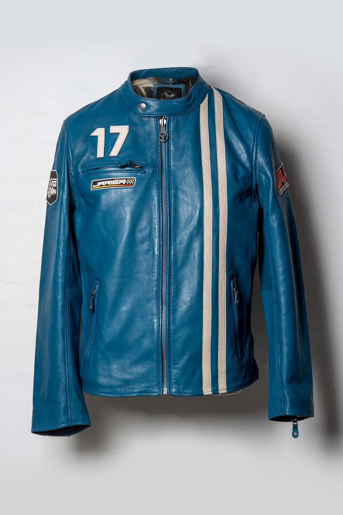 Soft, lightweight Ocean Blue sheepskin jacket inspired by Jarier. - Image n°6